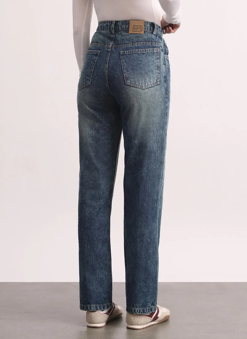 Urbano Fashion  Urbano Fashion Women's Blue High Rise Straight Fit Washed Jeans Non-Stretchable for Women | Best Price UAE